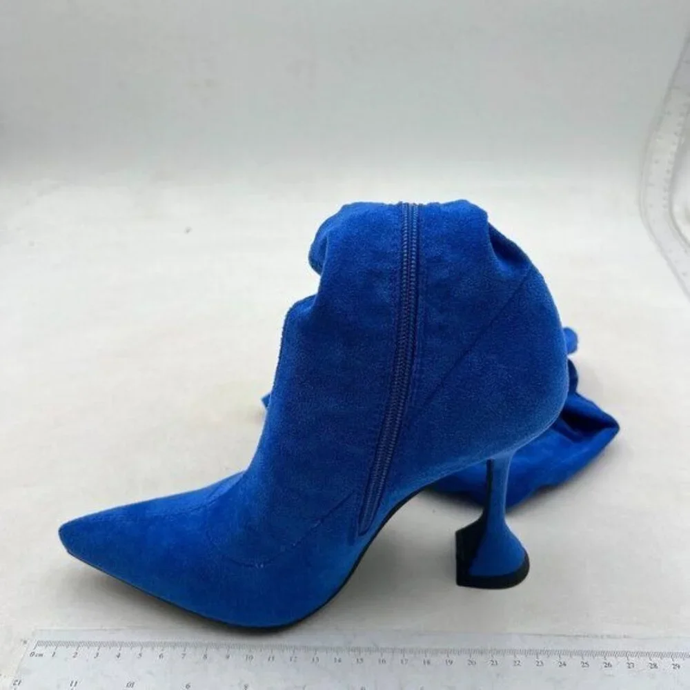 YDN Women Pointed Toe Over The Knee Boots ,Block High Heel Thigh High Boots Blue